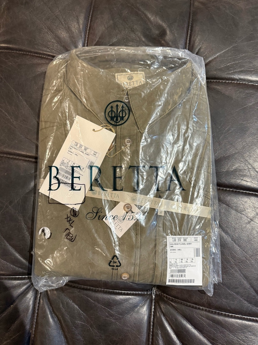 NWT Beretta Men's Olive Green Nailhead Flannel Shirt